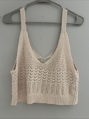 Anthropologie Women's Crochet V-Neck Crop Tank Top - Cream